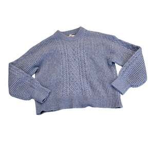 Lauren Conrad LC Blue Cable Knit Sweater Petite Large Sparkle Cozy Pullover